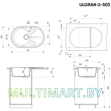 Кухонная мойка Ulgran U-503 (342 графитовый) картинка 2
